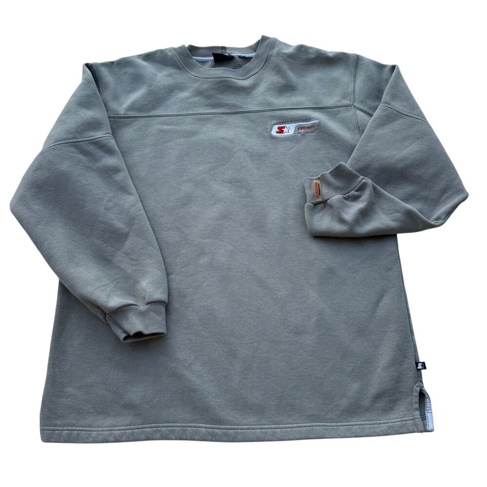 Starter Crewneck Sweatshirt Mens Gray Fleece Pullover Embroidered Logo Heavy XL